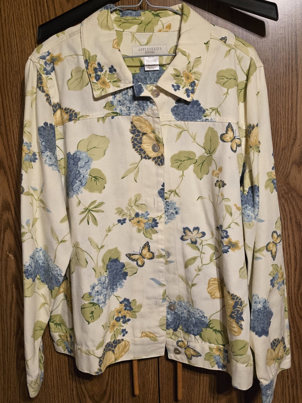 Appleseed's Cream Floral Button-Up Jacket with Blue and Yellow Accents
